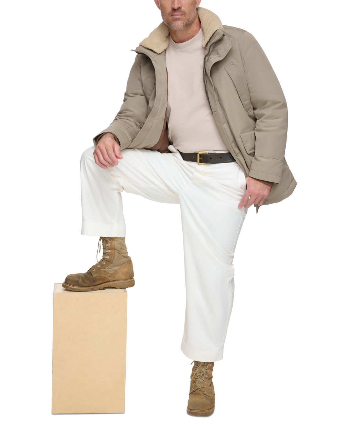 Marc New York Men's Wittstock Insulated Full-Zip Waxed Parka with Removable Fleece Trim