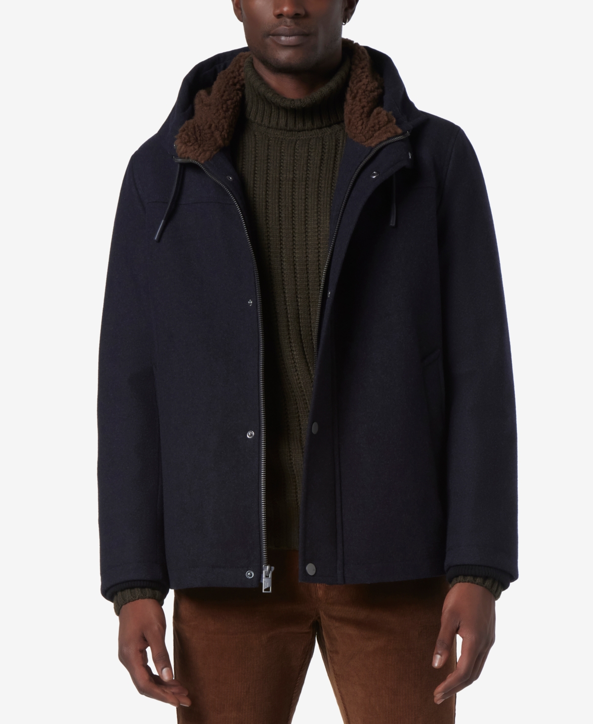 Marc New York Men's Palmer Hooded Water-Resistant Lined Bomber Jacket - Blue Heather