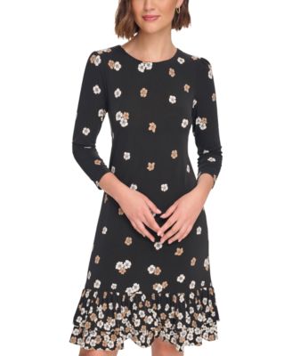 Women's 3/4-Sleeve Flounce-Hem Dress  