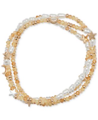 Lucky Brand - Two-Tone 3-Pc. Set Star & Mixed Bead Stretch Bracelets