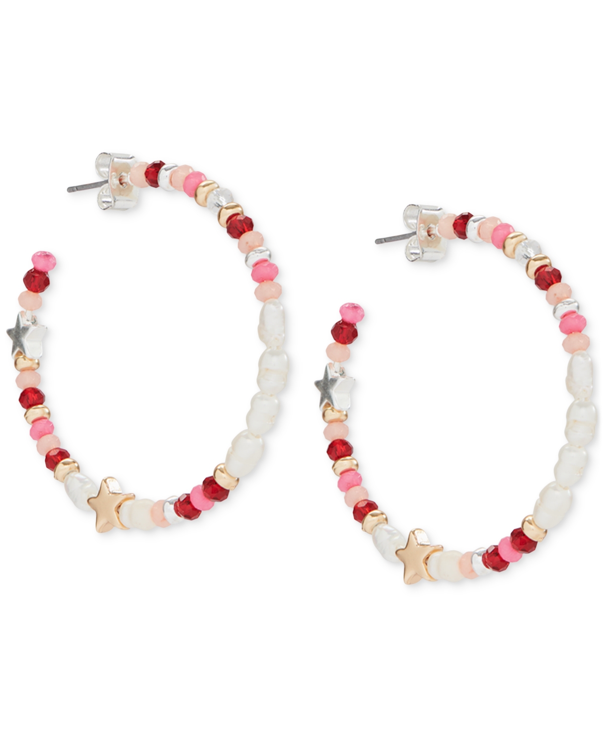 Lucky Brand Two-Tone Medium Star & Mixed Bead Hoop Earrings, 1.5