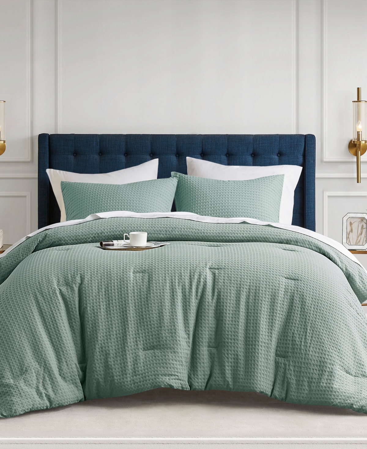 510 Design Mina Waffle Textured 3-pc. Comforter Set, King/california King In Sage Green