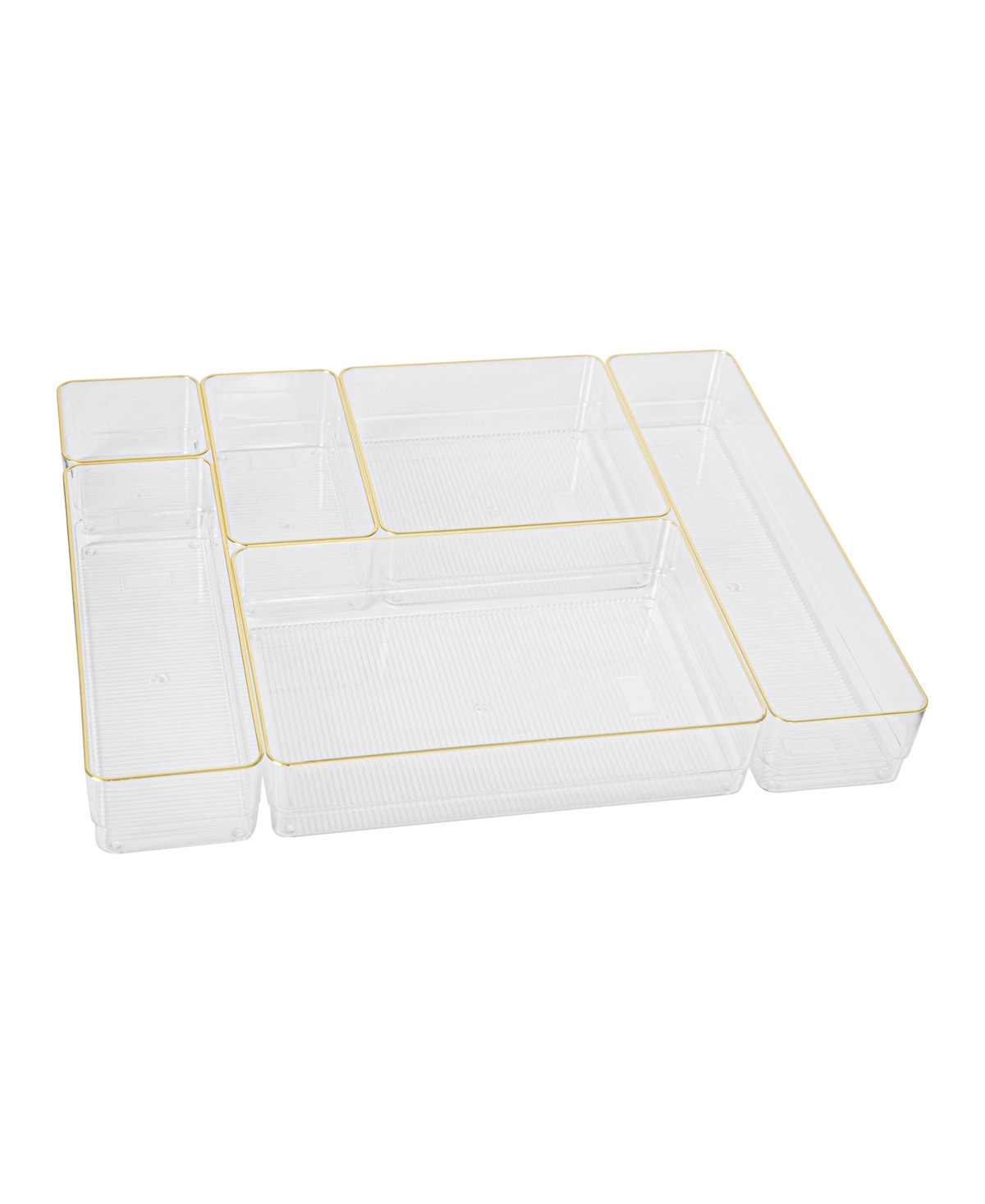 Martha Stewart Kerry Plastic Stackable Office Desk Drawer Organizers, 6 Compartments In Clear,gold Trim