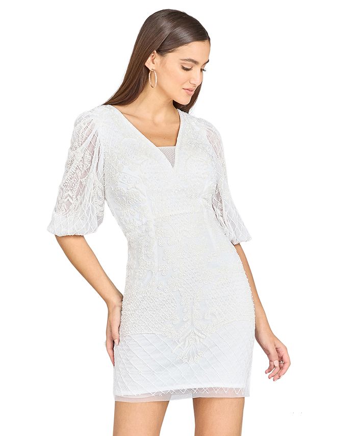 Lara Women's VNeck Beaded Bridal Short Dress with Sleeves Macy's