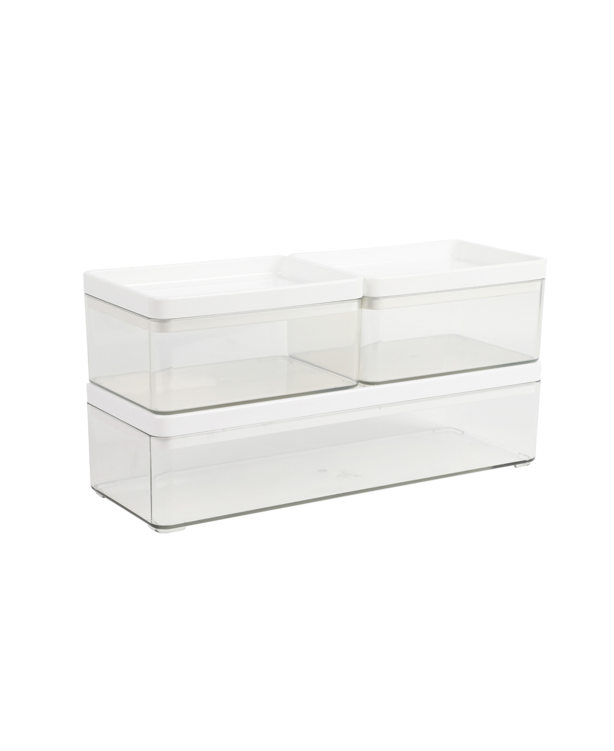 Martha Stewart Grady Set Of 3 Plastic Stackable Storage Boxes With Plastic Lids In Clear,white