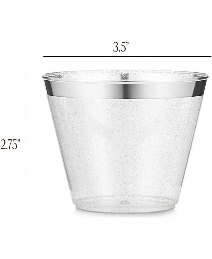 Chateau Fine Tableware 100 Pack Silver Rimmed Plastic Cups, 9 oz