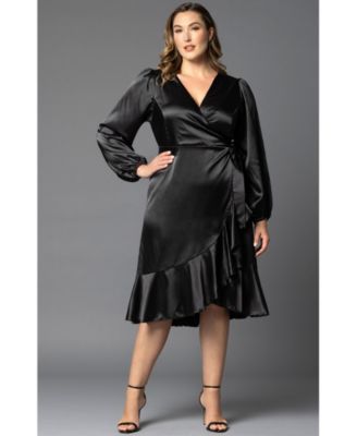 Women's Plus Size Serena Satin Long Sleeve Wrap Dress