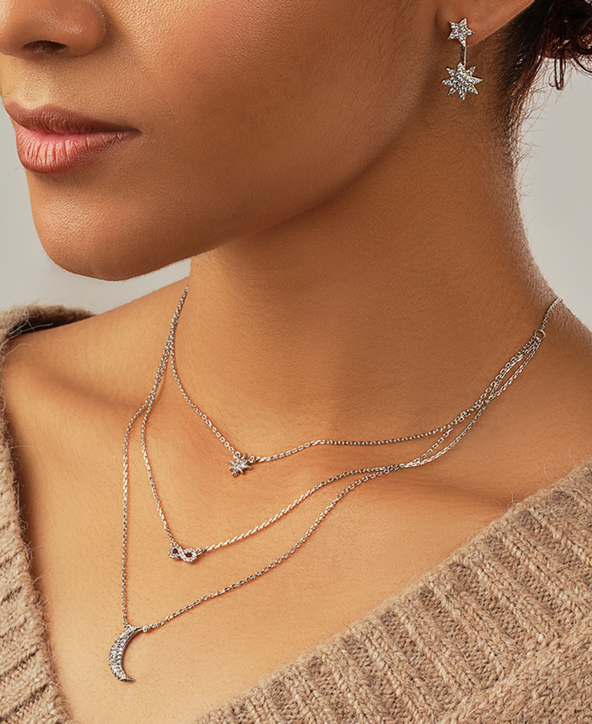 Sterling Forever Cubic Zirconia Snowflake Stud Earring And Layered Necklace Peace & Joy Gift Set In Silver