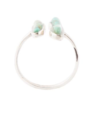 Linear Two Lines Genuine Turquoise and Sterling Silver Band Ring