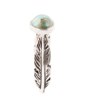 Feather Genuine Turquoise Oval Band Ring