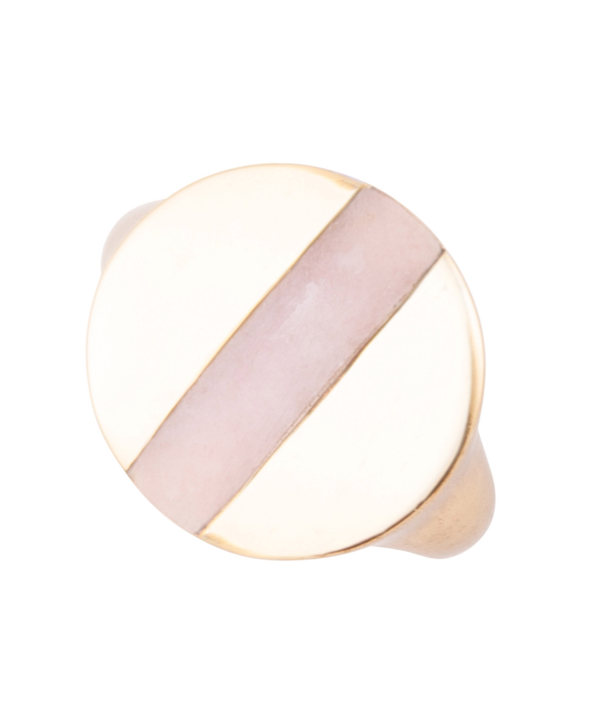 Barse Signet Bronze Circle Band Ring In Genuine Pink Opal