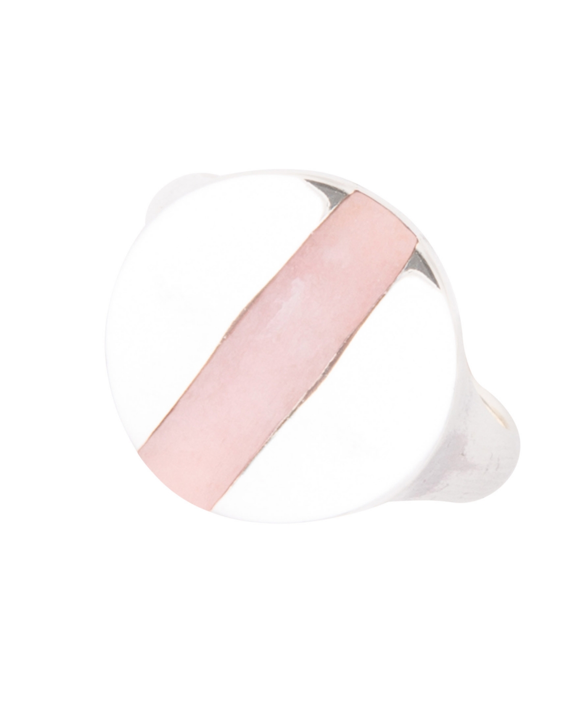 Barse Signet Bronze Circle Band Ring In Genuine Pink Opal,silver