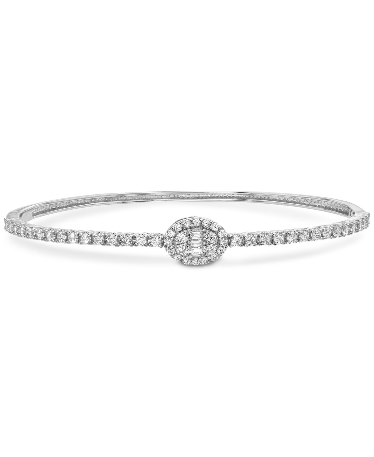 Shop Macy's Diamond Baguette & Round Center Cluster Bangle Bracelet (1-1/2 Ct. T.w.) In 14k White Gold