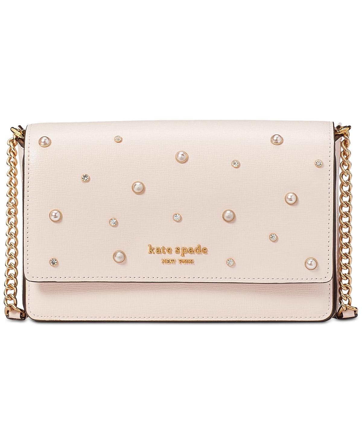 Kate Spade Purl Embellished Saffiano Leather Flap Chain Wallet In Pale Dogwood