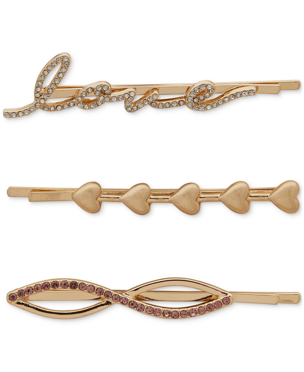 Lonna & Lilly Gold-tone 3-pc. Set Crystal Heart Bobby Pins In White