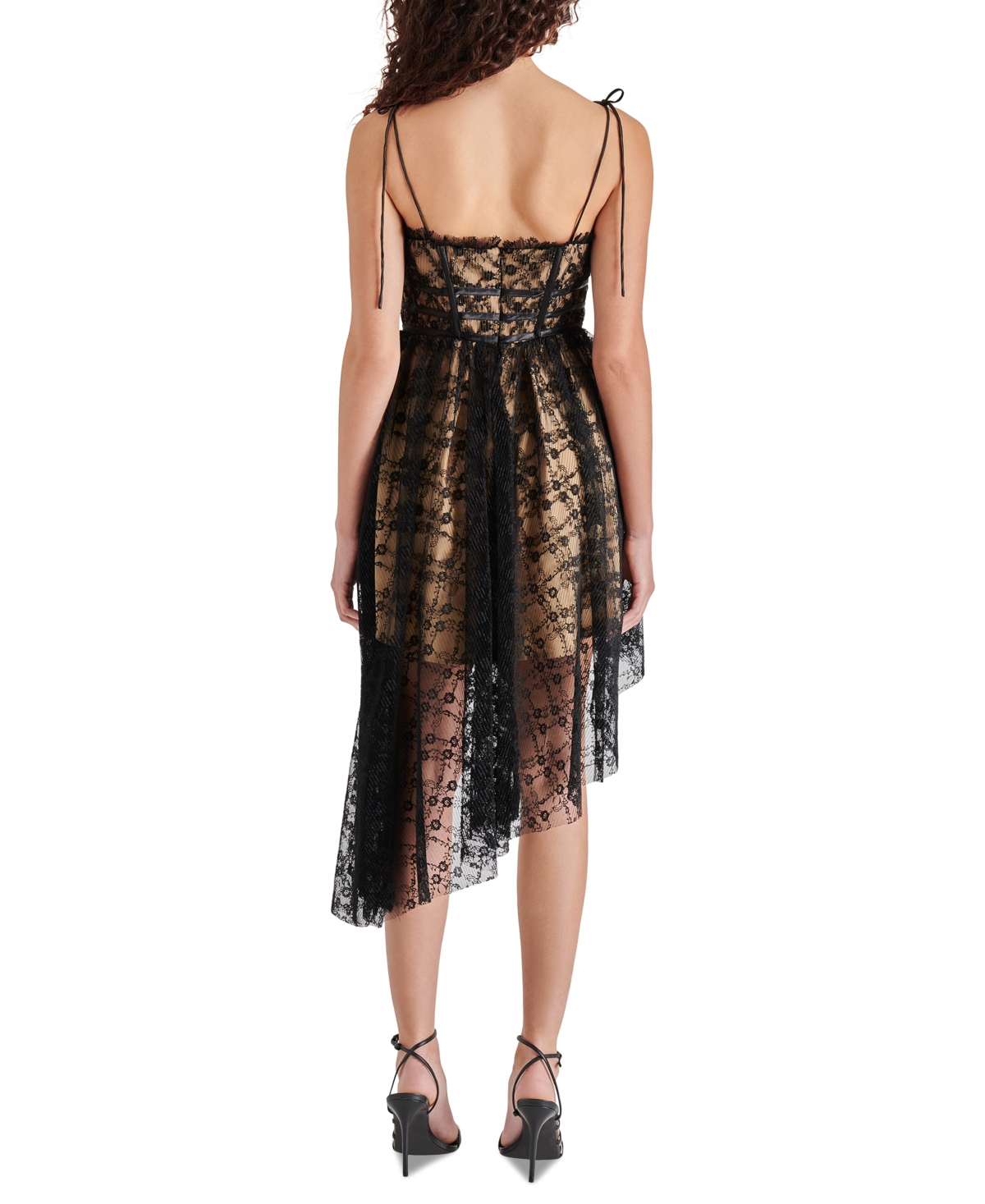 Shop Steve Madden Women's Dali Pleated Floral-mesh Corset Dress In Black
