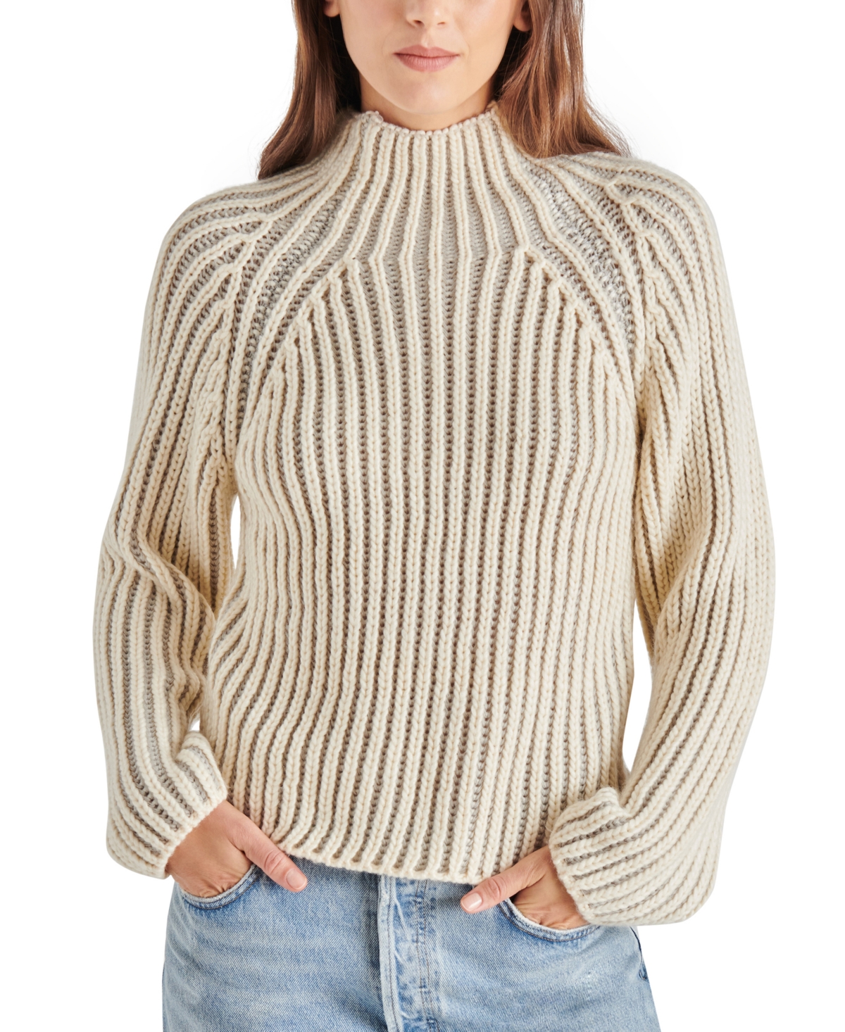 Shop Steve Madden Women's Terra Dusty Two-tone Mock-neck Sweater In Ash Grey