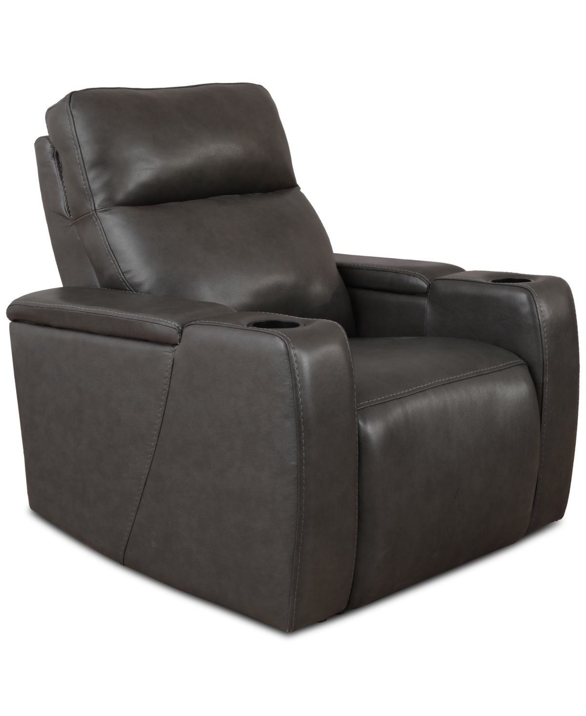 Macy's Greymel 37" Zero Gravity Leather Chair With Power Headrest, Created For  In Charcoal