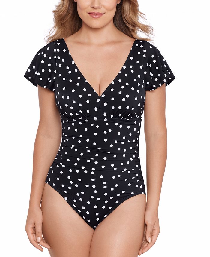 Swim Solutions Women's Flutter-Sleeve Polka Dot One-Piece Swimsuit