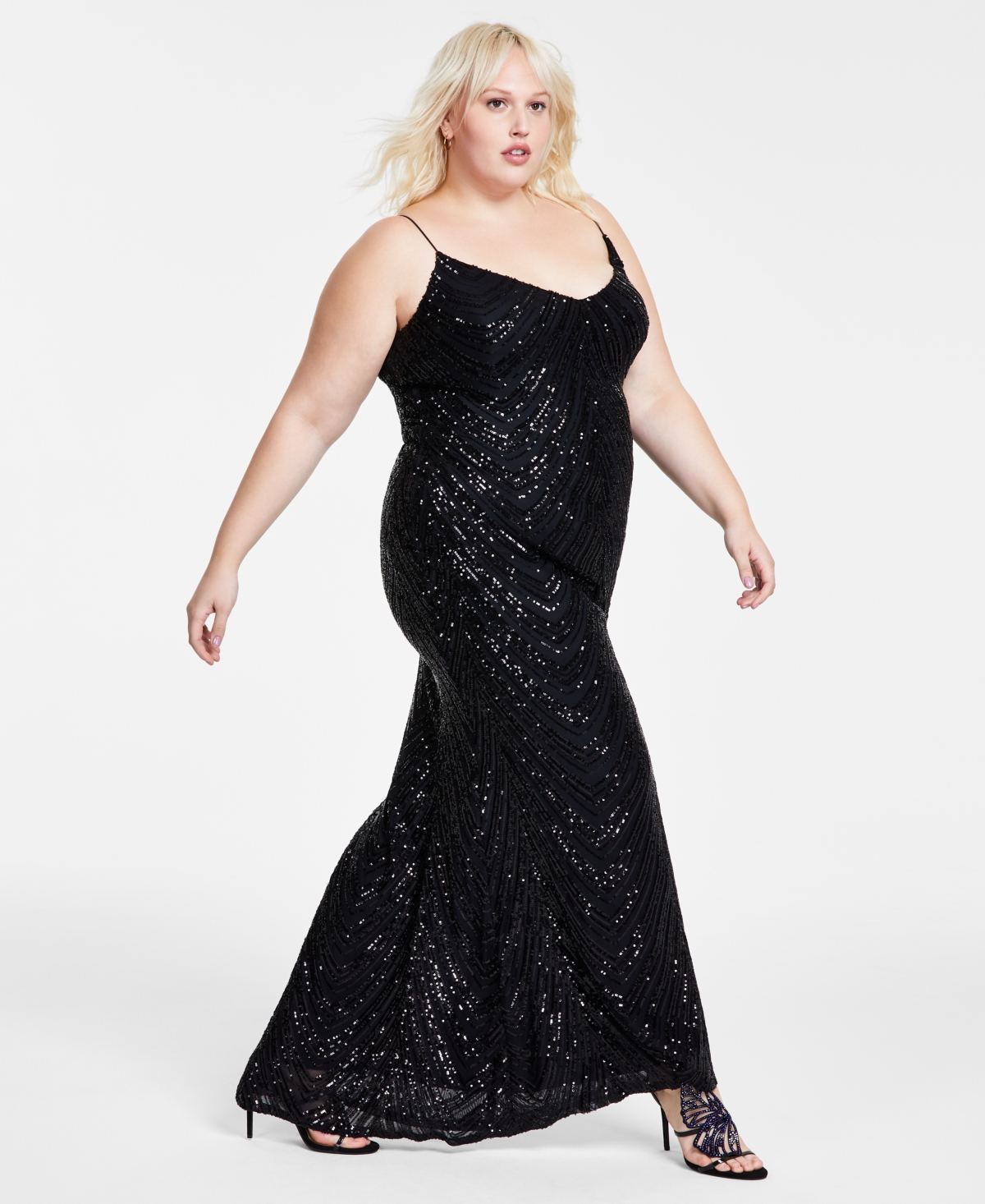 B Darlin Trendy Plus Size Sequined V-Neck Sleeveless Gown -black