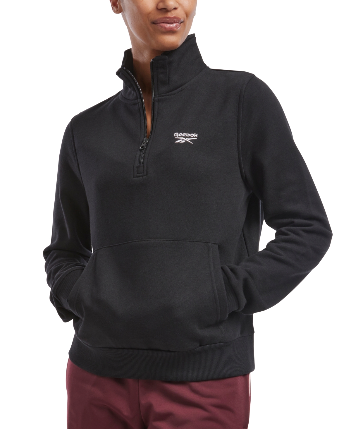 Reebok Women's Quarter-zip Fleece Sweatshirt In Black