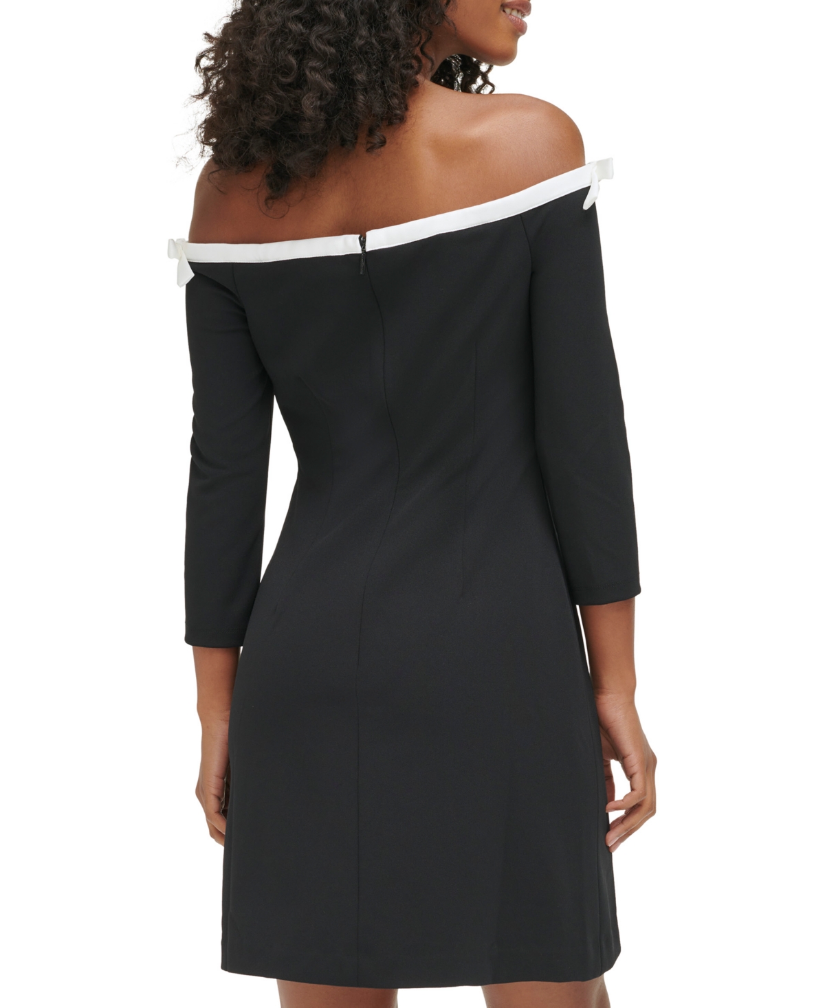Shop Karl Lagerfeld Women's Off-the-shoulder Scuba Crepe Dress In Black,soft White