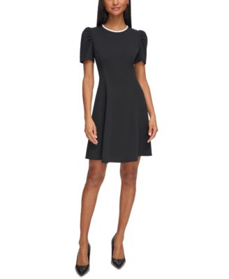 Women's Scuba-Crepe Contrast-Trim A-Line Dress