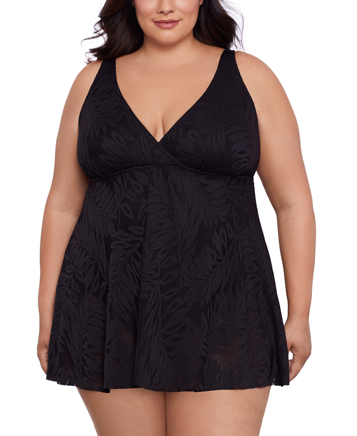 Swim Solutions Plus Size Flyaway Swim Dress, Created for Macy's - In The Shade