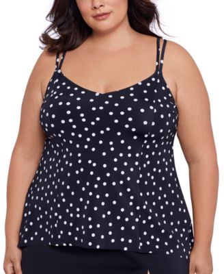 Swim Solutions - Plus Size Polka-Dot High-Low Tankini Top, Created for Macy's