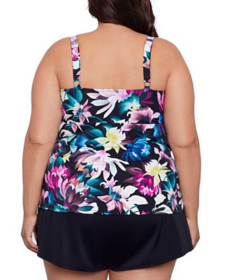 Shop Swim Solutions Plus Size Printed Triple Tier Tankini Swim Skirt Created For Macys In Dark Lotus
