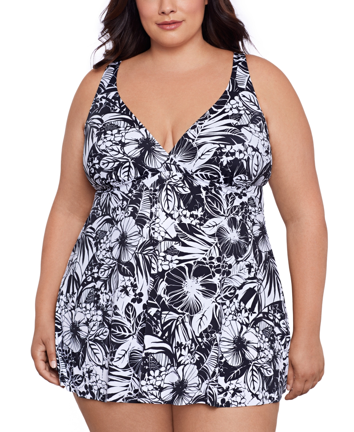 Plus Size Floral-Print Flyaway Swim Dress, Created for Macy's - Island Oasis Floral