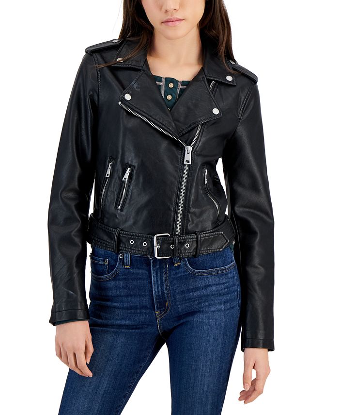 Levi's Women's Faux-Leather Belted Hem Moto Jacket - Macy's