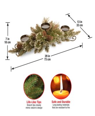 National Tree Company 30" Glittery Bristle Pine Centerpiece w/3 Candle Holders & 6 White Tipped Cones