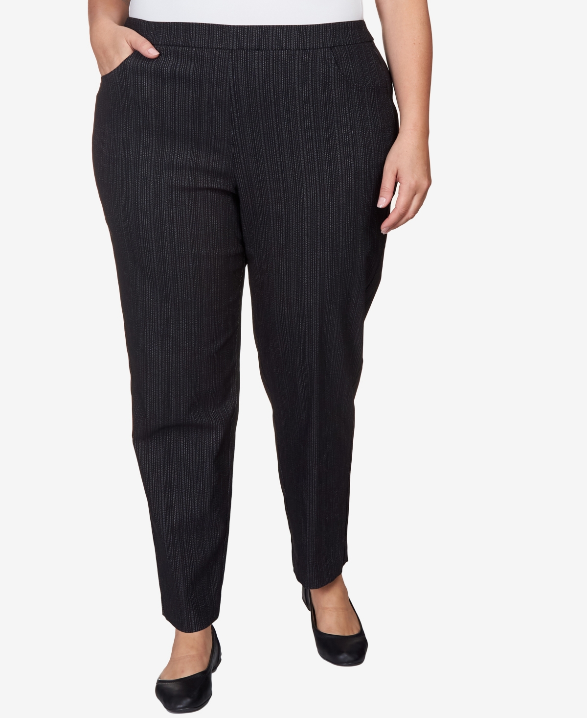 Shop Alfred Dunner Plus Size World Traveler Slim Fit Pinstripe Short Length Pants In Black