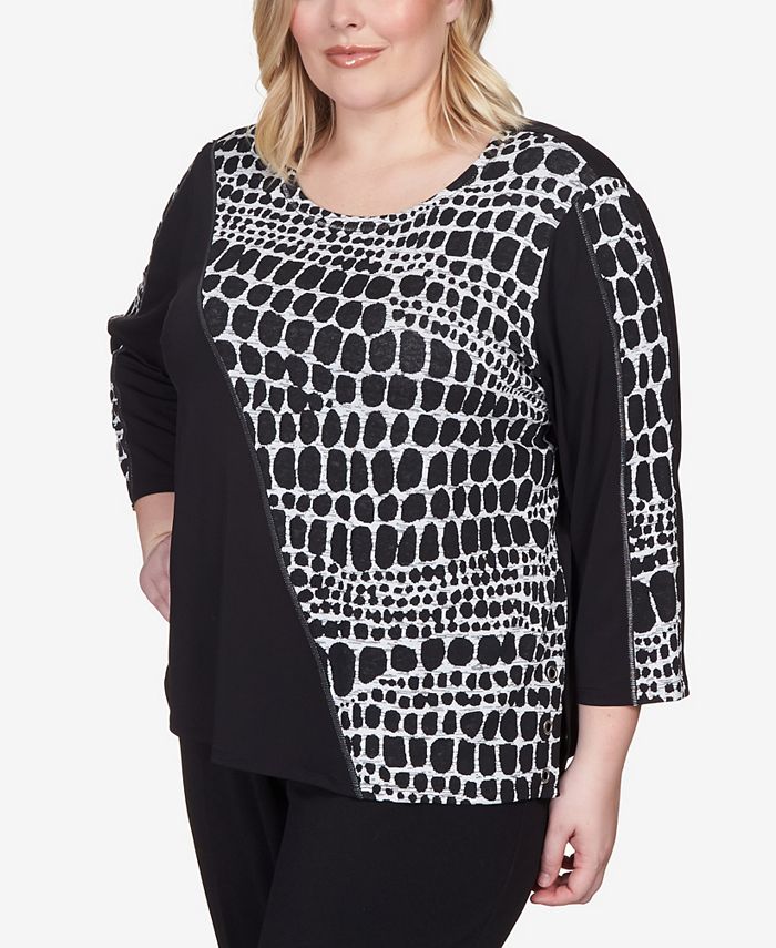 Alfred Dunner Plus Size World Traveler Spliced Animal Print 3/4 Sleeve ...