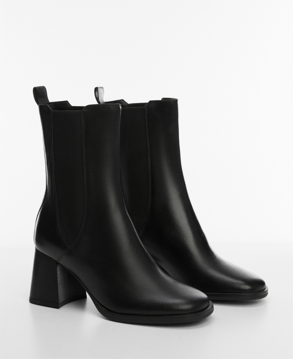 Mango Heel Leather Ankle Boot Black In Black