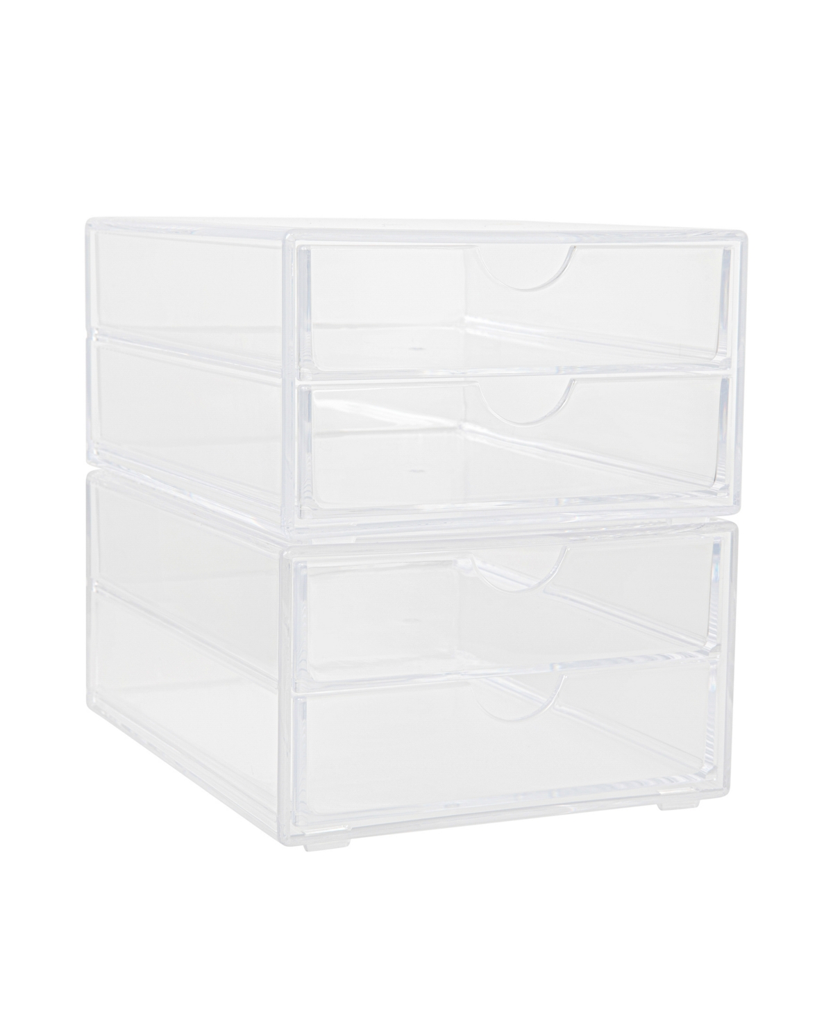 Martha Stewart Brody 2 Pack Plastic Stackable Office Desktop Organizer Boxes With 2 Drawers, 6" X 7.5" In Clear
