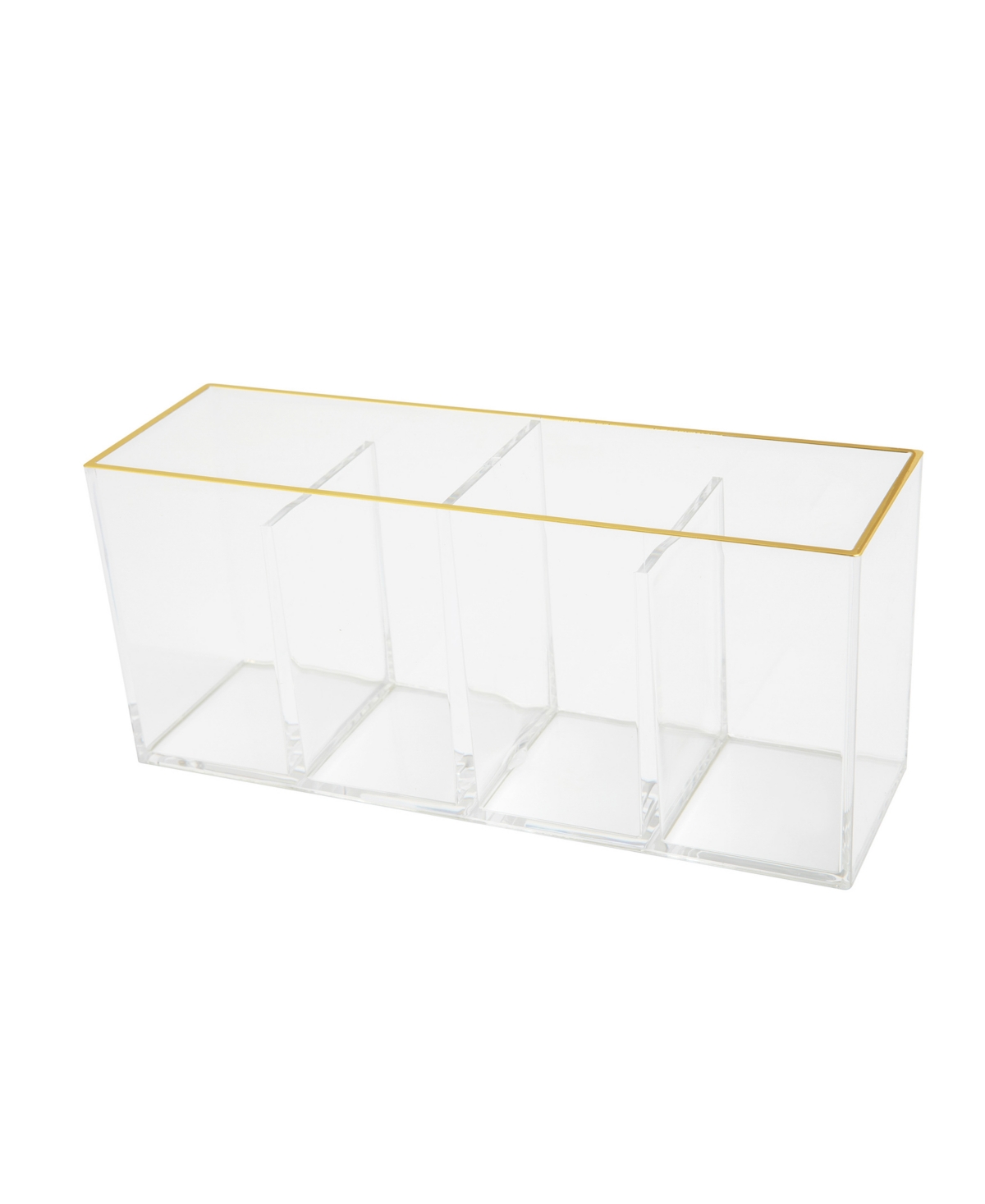 Martha Stewart Kerry Plastic 4 Compartment Pen Holder Office Desktop Organizer With Trim In Clear,gold Trim