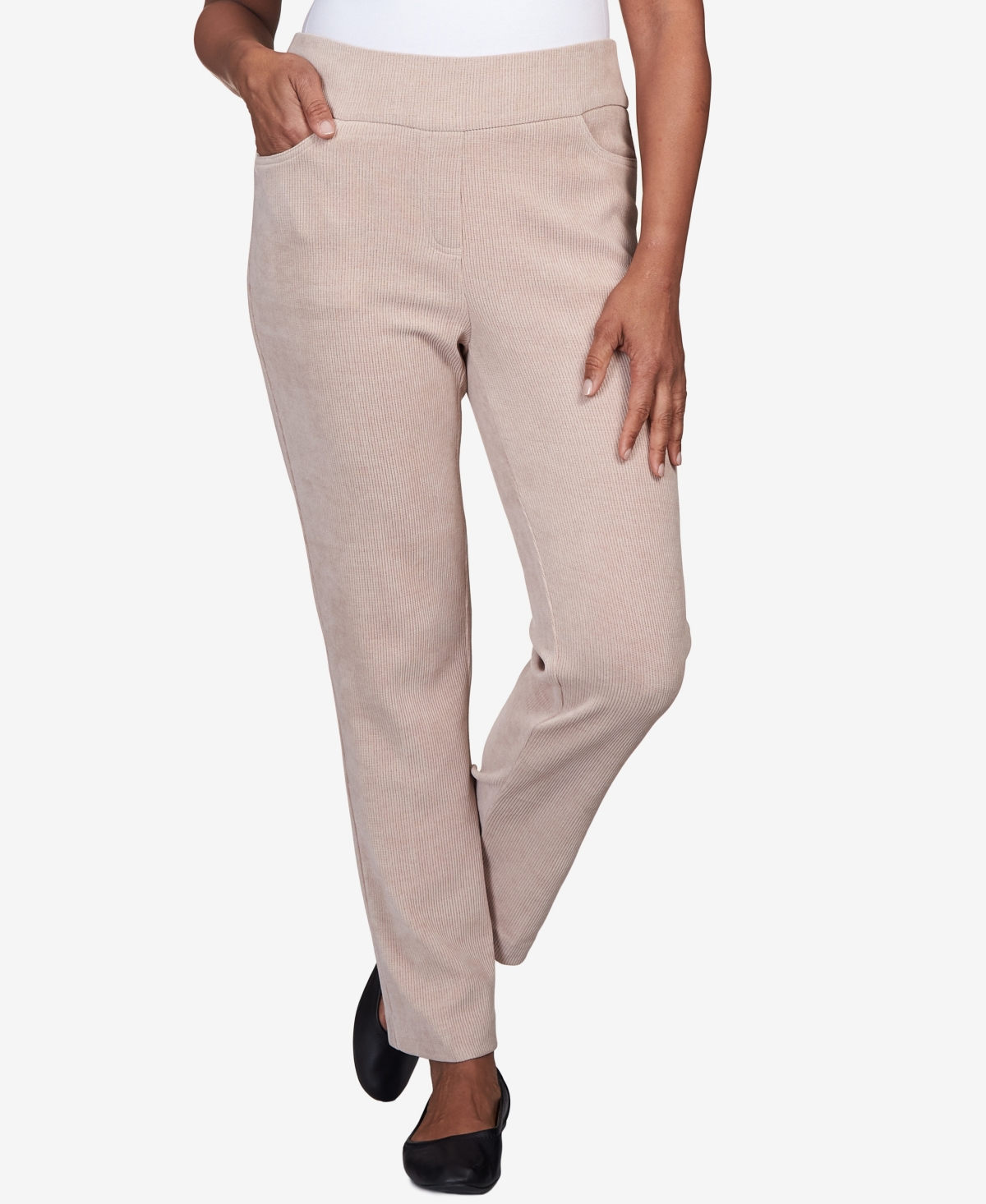Shop Alfred Dunner Petite St.moritz Knit Corduroy Pull On Pants, Petite & Petite Short In Fawn