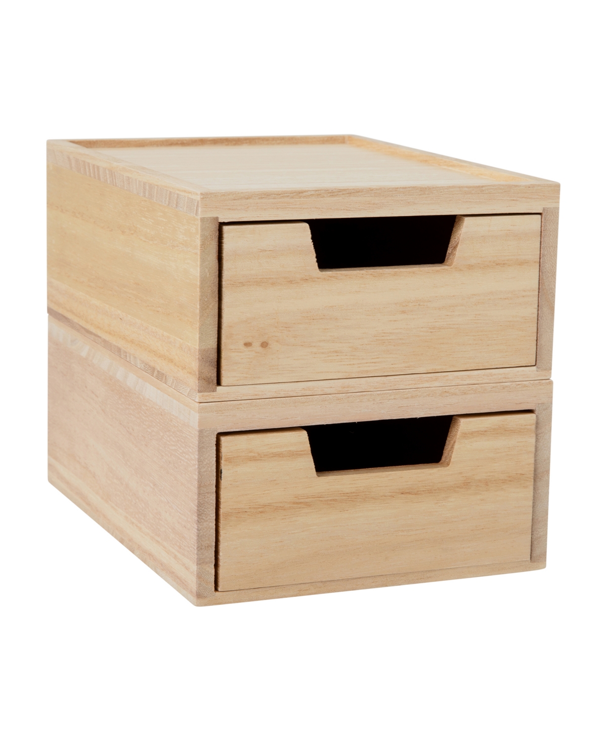 Martha Stewart Weston 2 Compartments Stackable Paulownia Wood Boxes With Drawers, Office Desktop Organizers In Light Natural
