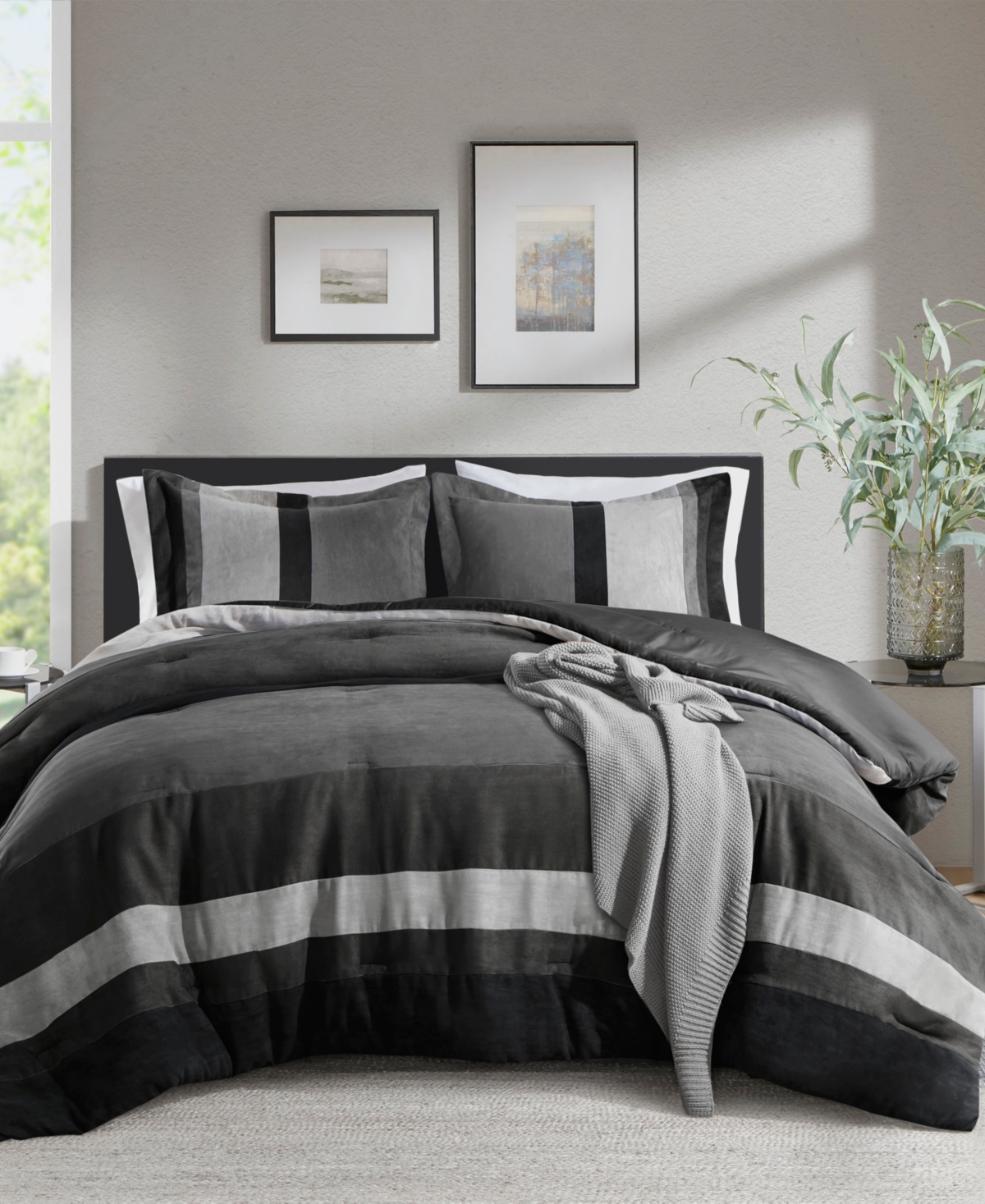 510 Design Boulder Stripe Micro Suede 3-pc. Comforter Set, King/california King In Black