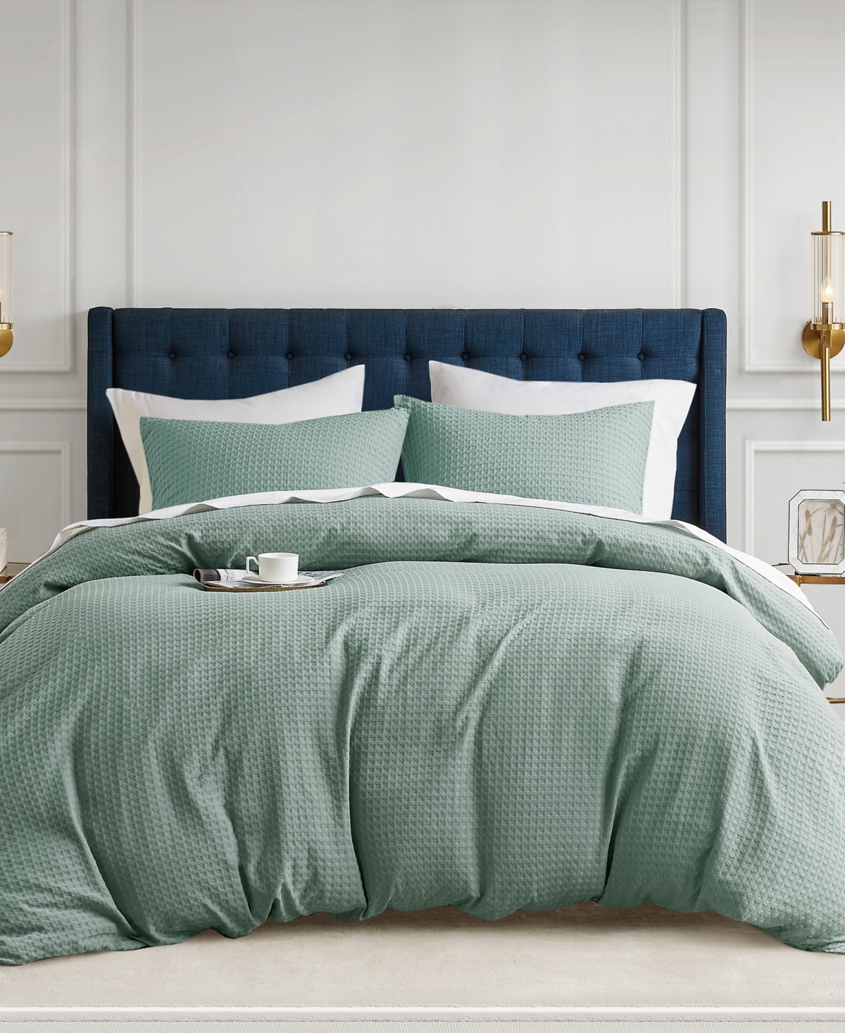 510 Design Mina Waffle Textured 3-pc. Duvet Cover Set, King/california King In Sage Green