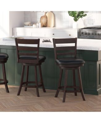 Silla 24" Classic Wooden Ladderback Swivel Counter Height Stool With Upholstered Padded Seat And Integrated Footrest