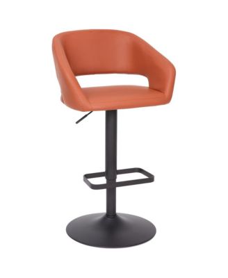 Shae Contemporary Upholstered Adjustable Height Barstool With Rounded, Cutout Mid-Back And Pedestal Base
