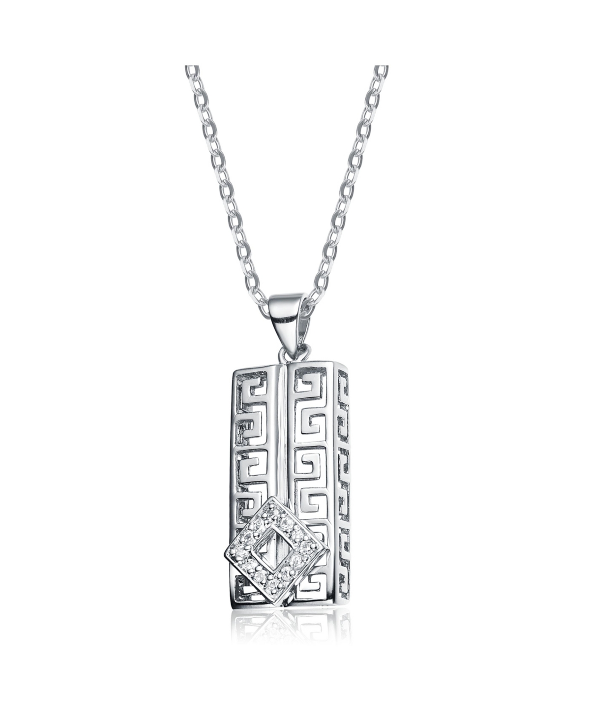 SterlingWhite Gold Plated with White Cubic Zirconia Rectangular Frame Pendant - Silver