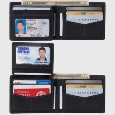 Mens Genuine Leather RFID Safe Bifold Wallet Passcase 2 ID Windows