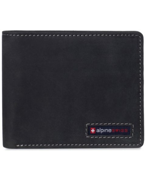 Alpine Swiss Men's Wallet for Men Nolan Commuter Bifold Dual ID Windows for License Work Badge RFID Protection Divided Bill Section Gift Boxed