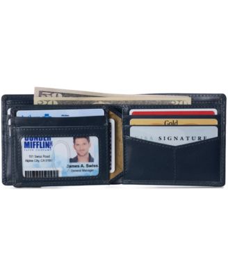 Mens Commuter RFID Bifold Wallet 2 ID Windows Divided Bill Section