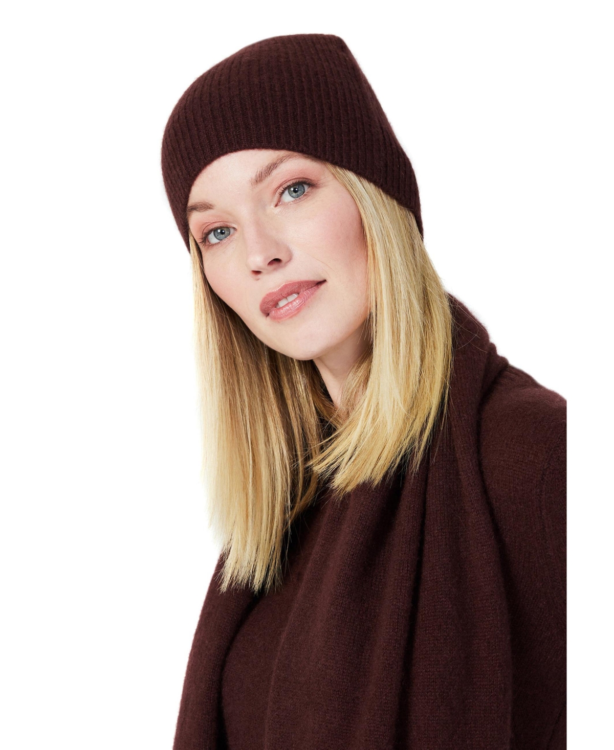 Women's 100% Pure Cashmere Fully Ribbed Beanie - Dull Rose