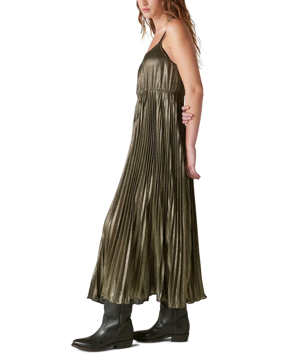 Shop Lucky Brand Women's Pleated Party Midi Dress In Gold